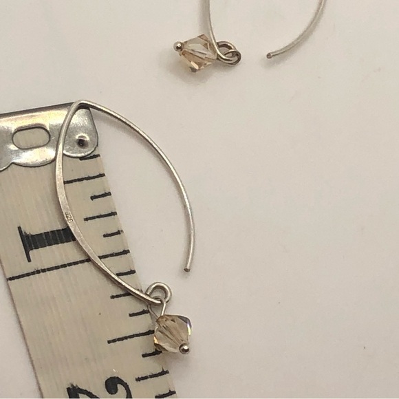 Sterling Curved Wire Post Champagne Coloured Crystal Droo Earrings 1.6” - Picture 5 of 5